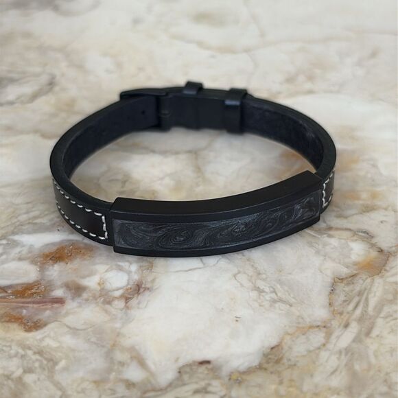 Italgem Stainless Steel Galaxy Plate Leather Bracelet Unisex - Picture 2 of 10